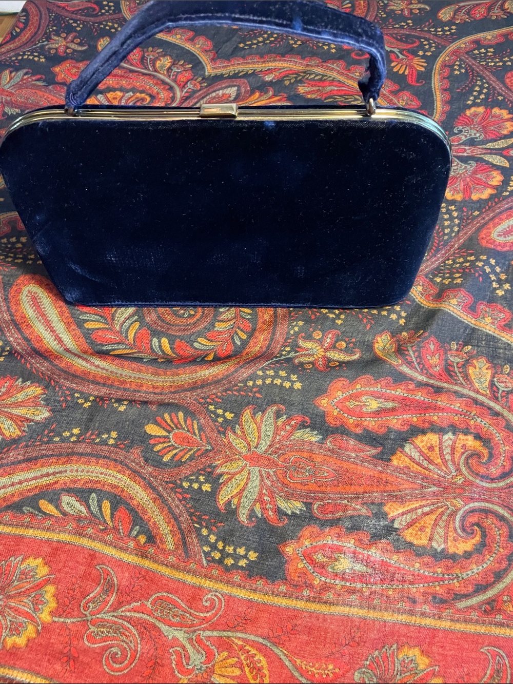 Classic Navy Velvet Frame Clutch with Top Handle